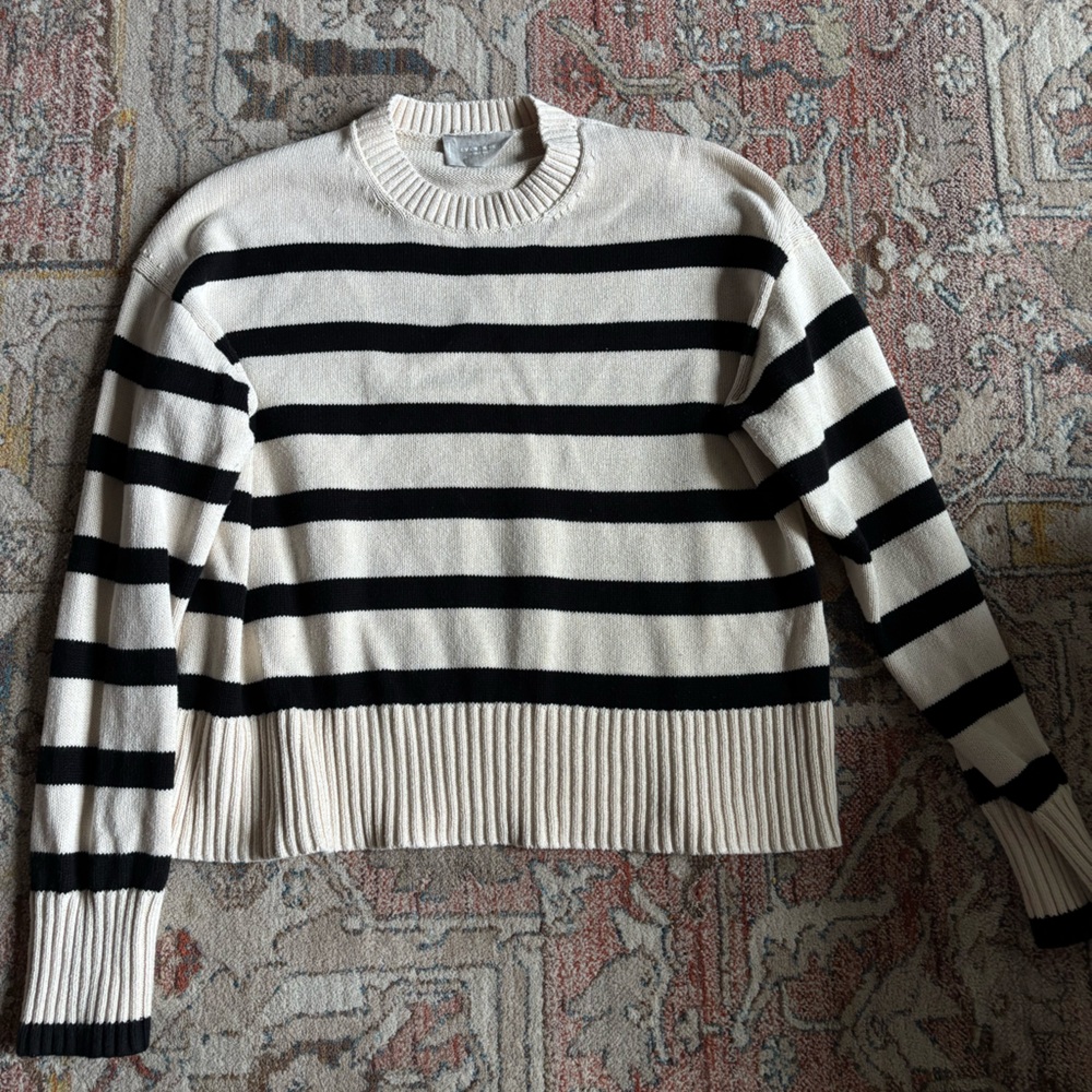 Everlane The Boxy Sweater in Everyday Cotton Canvas/Black Stripe